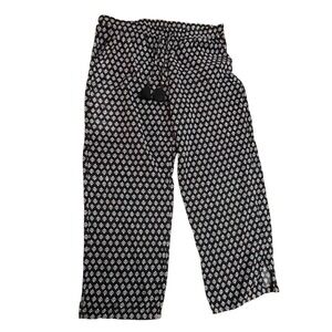 Talbots Women's Black White Print Cropped Wide Leg Pants Tassels Size Large